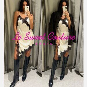 ZARA WOMAN NWT FW25 ECRU/BLACK ZW COLLECTION ASYMMETRIC LACE DRESS 5919/200 XS